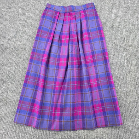 Pendleton Dresses & Skirts - Vintage Pendleton Wool Plaid Pleated Midi Skirt Purple Pink Size 10 Made in USA